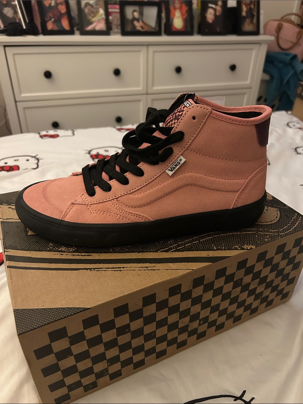Vans Pink and Black High-Top Suede Sneakers
